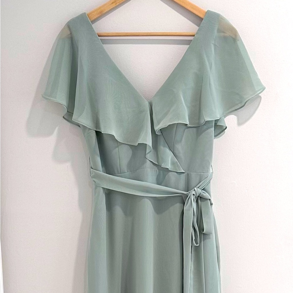 Azazie Agave Green Asymmetrical Wrap Sundress